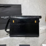 Saint Laurent Manhattan Shoulder Bag In Crocodile-embossed Shiny Leather 579271 Black